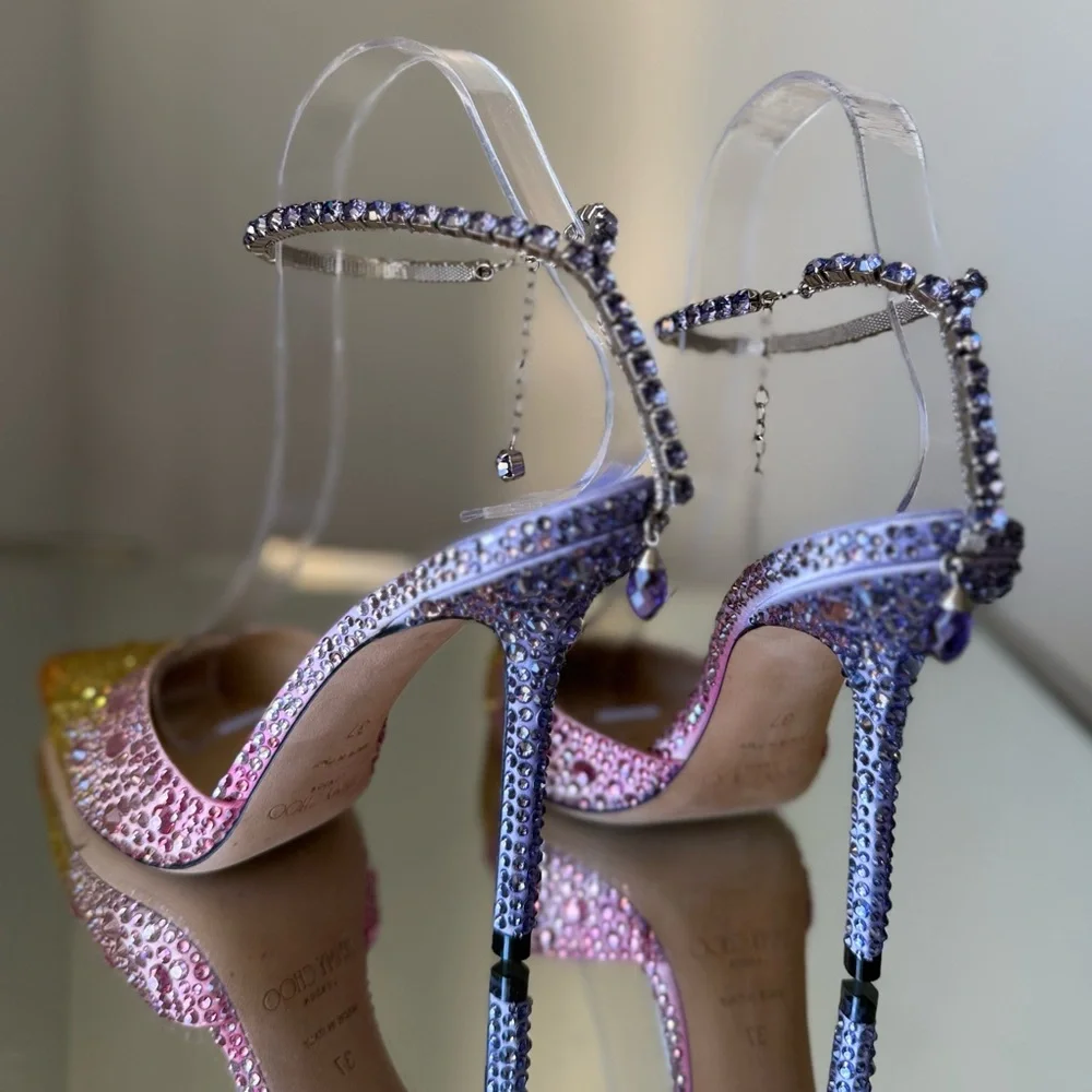 New JIMMY CHOO Saeda 100 embellished satin pumps $2,095 37 - Picture 15 of 17